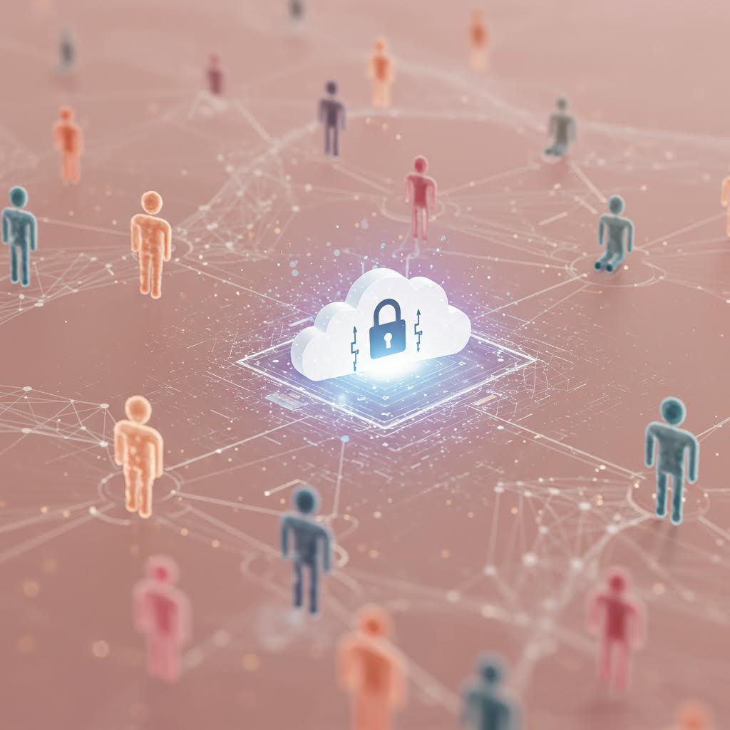 분산된 참여자들이 중앙의 보안 장치를 공유하는 풍경이 온카스터디의 투명한 협력 과정을 비추는 인상