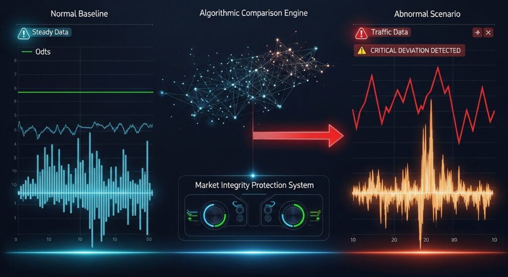 정상 기준선과 비정상 시나리오를 비교하는 시장 무결성 보호 시스템 - 알고리즘 비교 엔진과 임계 편차 감지 기능
