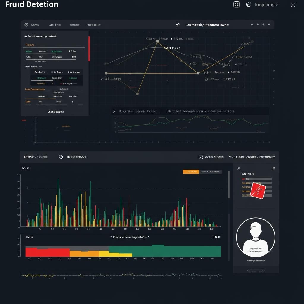 사기 탐지 대시보드 - 네트워크 그래프, 플레이어 행동 패턴 분석 및 의심스러운 활동에 대한 위험 평가 지표 포함