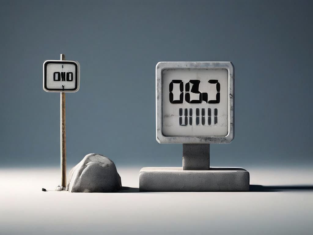 Countdown timer and parking sign on gray studio surface.